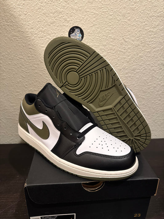 Jordan 1 Low Black Toe Medium Olive Men's Brand New 553558-092