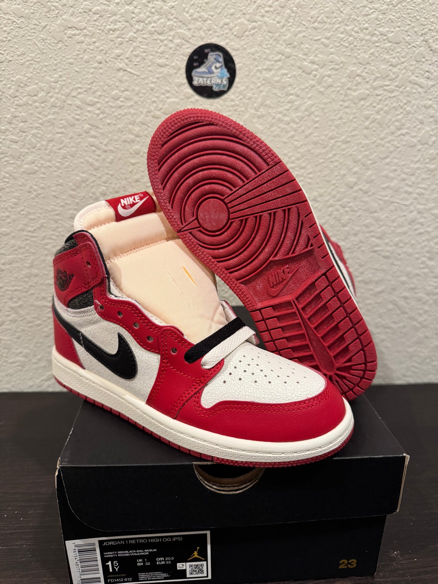 Jordan 1 High OG Chicago Lost and Found PS Size 1.5Y Brand New FD1412-612